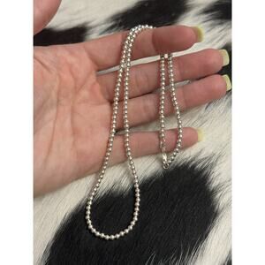 Italy Sterling Silver Shiny Beaded Round Pearls Pearl Necklace 3mm 18”